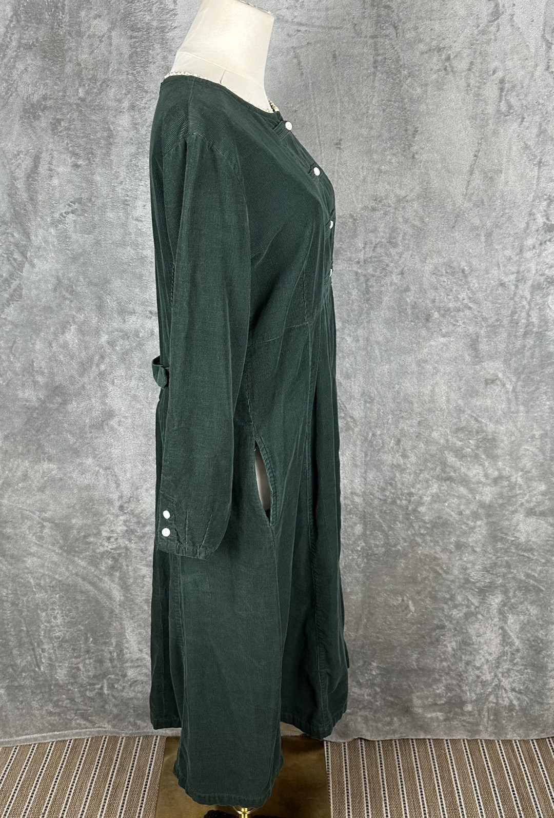 Vintage Corduroy Green Midi 10P Dress Renaissance Festival Prairie Boho Cottage