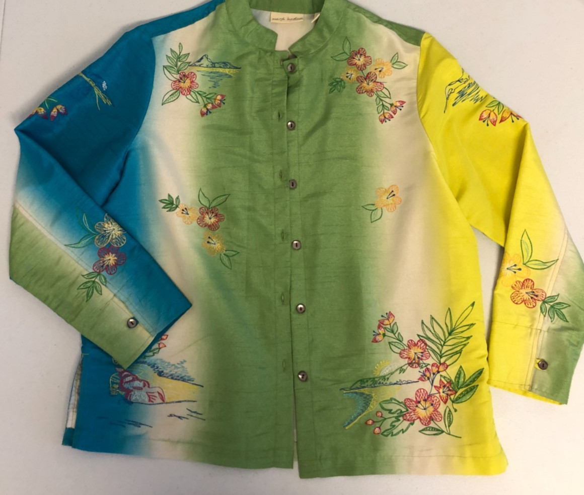 Marsh Landing Lightweight Embroidered Jacket Sz M Mandarin Collar Asian Inspired