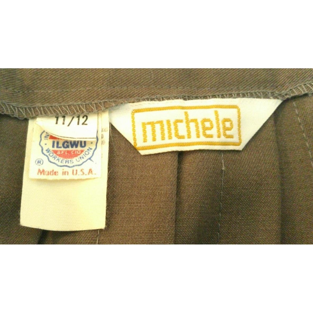 Michele Womens 11/12 Pleated Midi Skirt Brown Vintage ILGWU Made in USA Acadamia