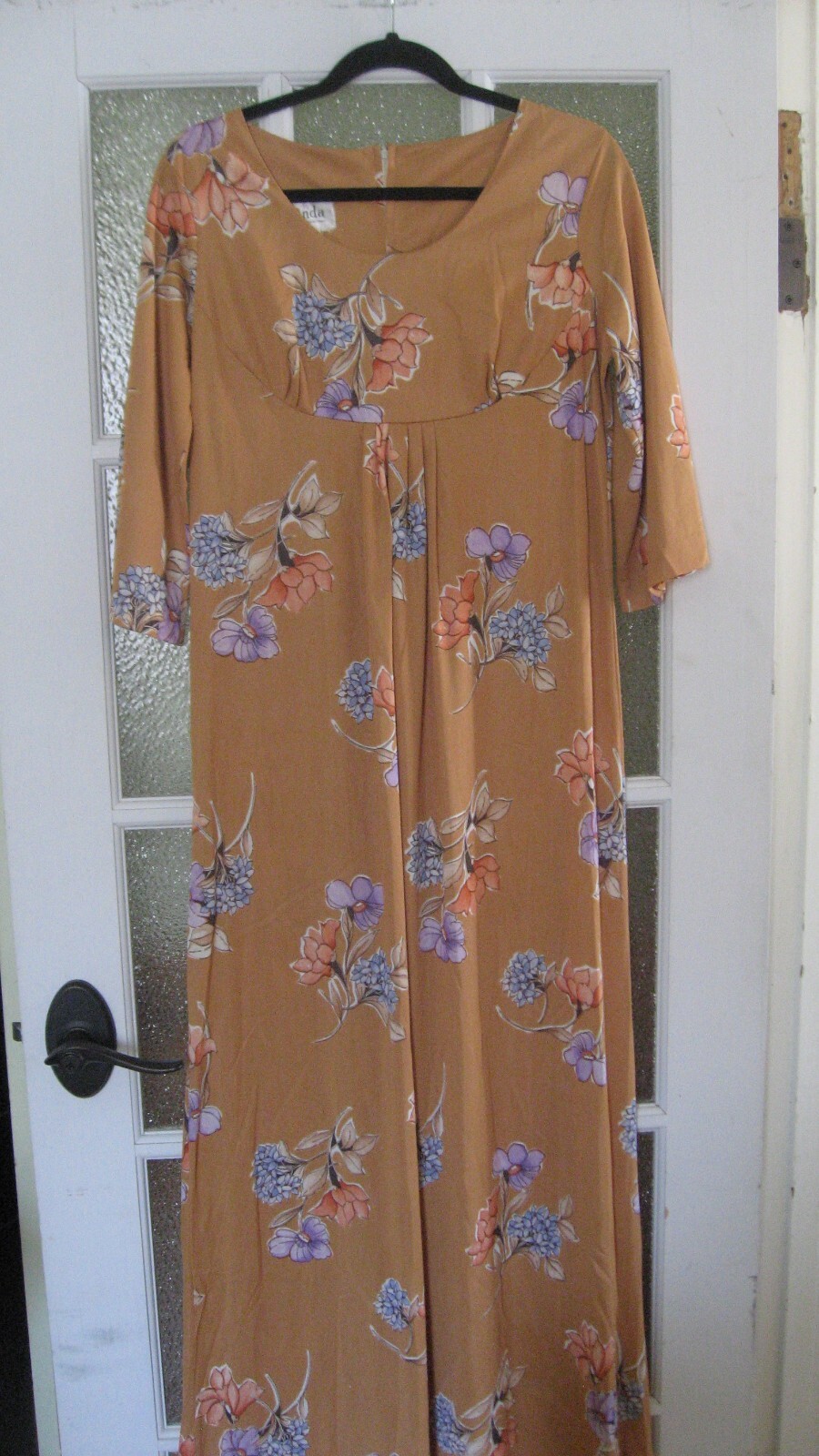 Vintage 70s Peach Floral Long Maxi Dress Hippie Boho Festival Garden Wedding M