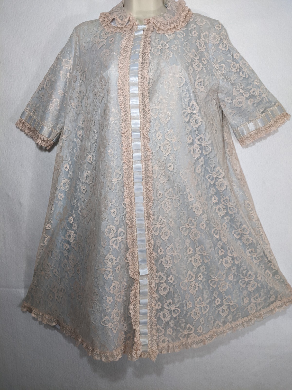 Vintage Odette Barsa Lace Overlay Lined Lingerie Pocket Dressing Robe M