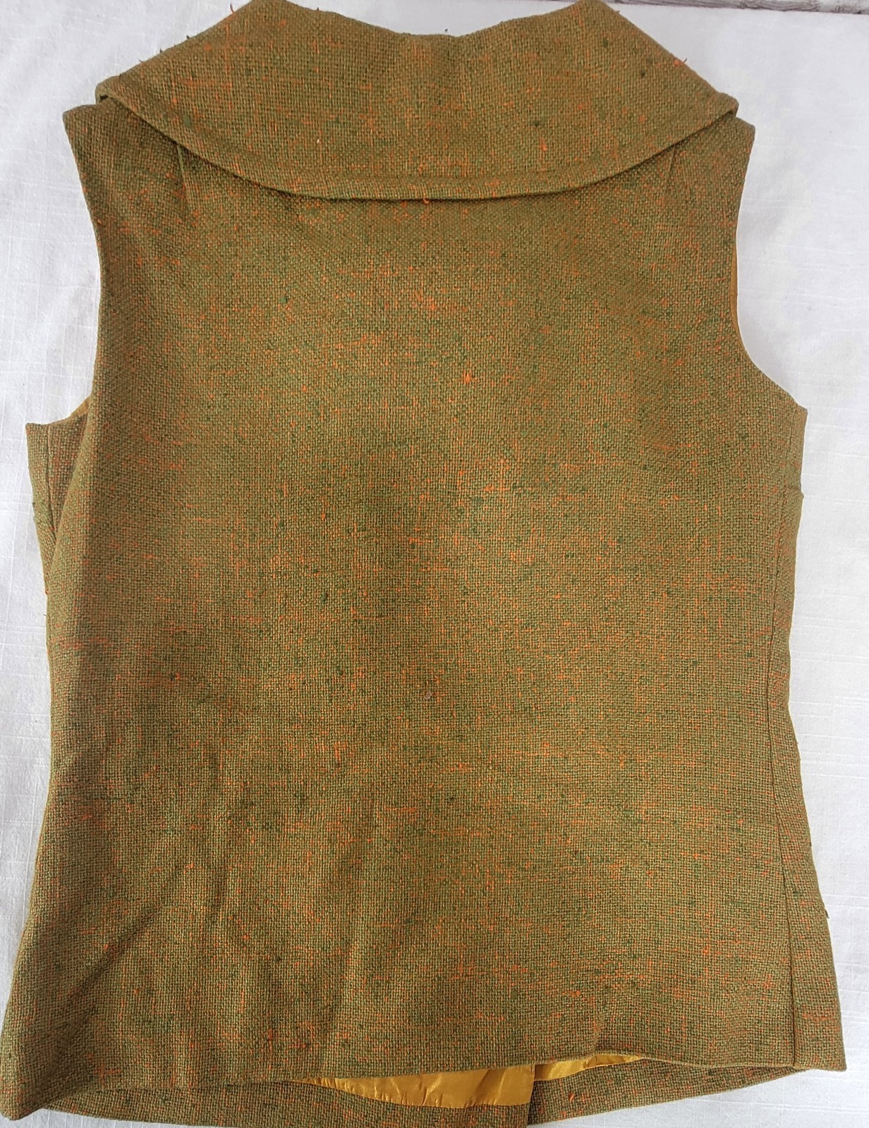 Vintage 60s Mara by Romay Skirt & Vest Suit Set XXS Olive Green Orange Bow Nubby