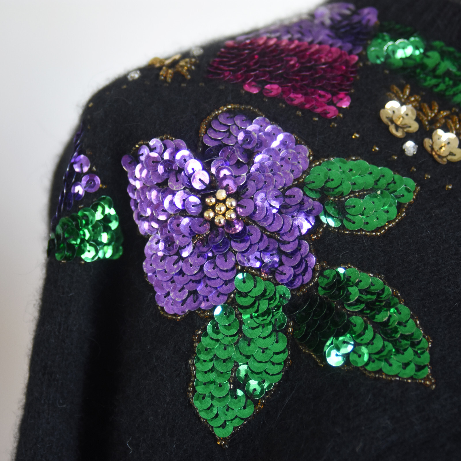 Vintage 80’s Sequin Angora & Lambswool Soft Black Sweater by In Charge Size Med