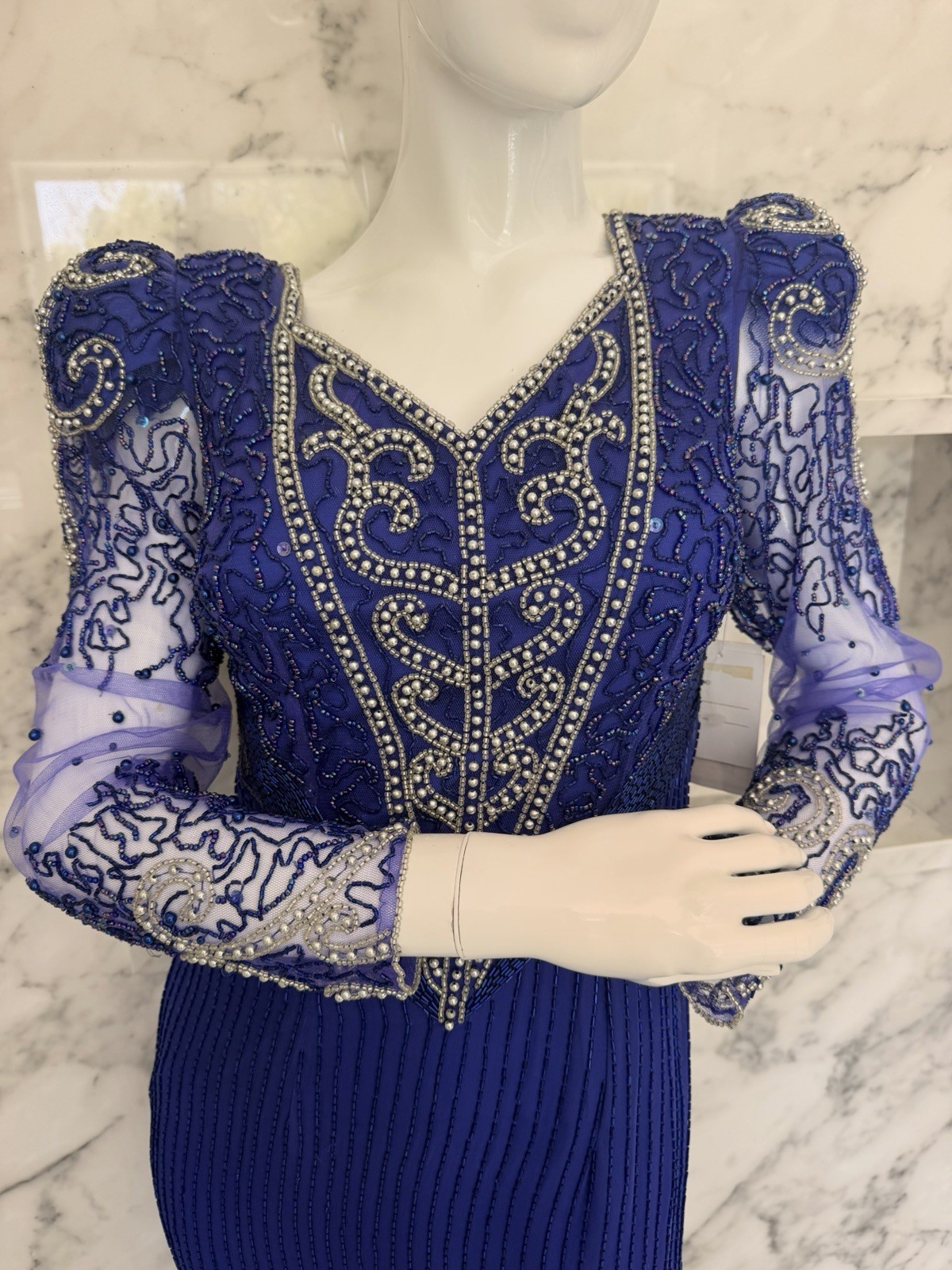 Vintage Nina Canacci Beaded Royal Blue Evening Gown Dress Size 6 Formal NWT