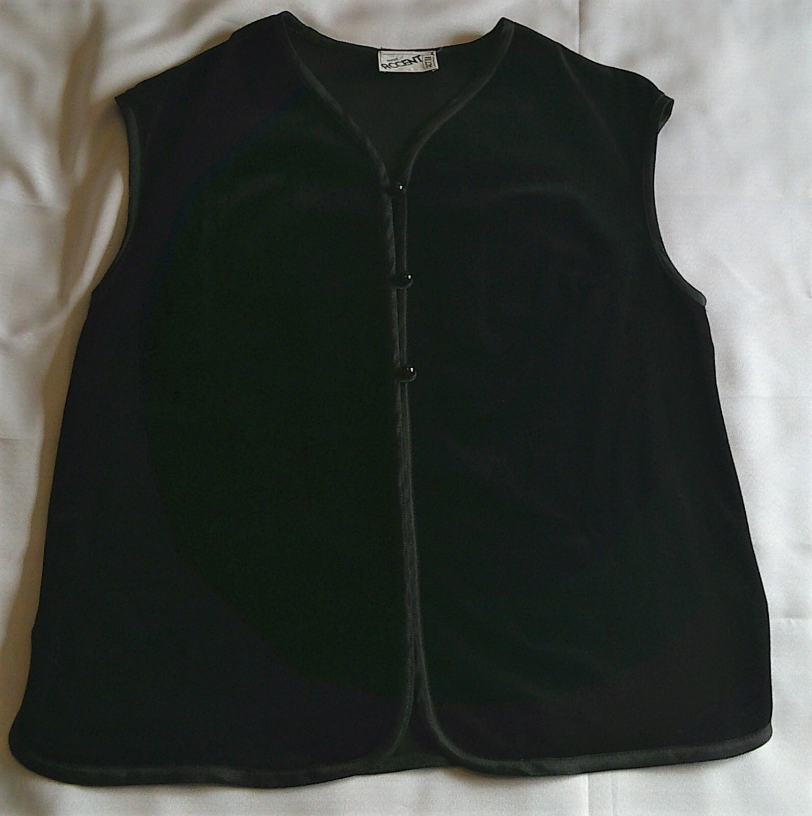 Vintage Miss Accents Act III Black Boho Three Button Velvet Vest Bound Trim 2X