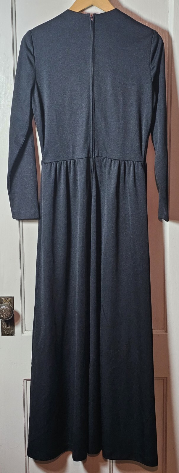 VTG WhimsyGoth 70’s Jerrie Lurie Maxi Dress Women 14 Black L/S Witchcore Pleated