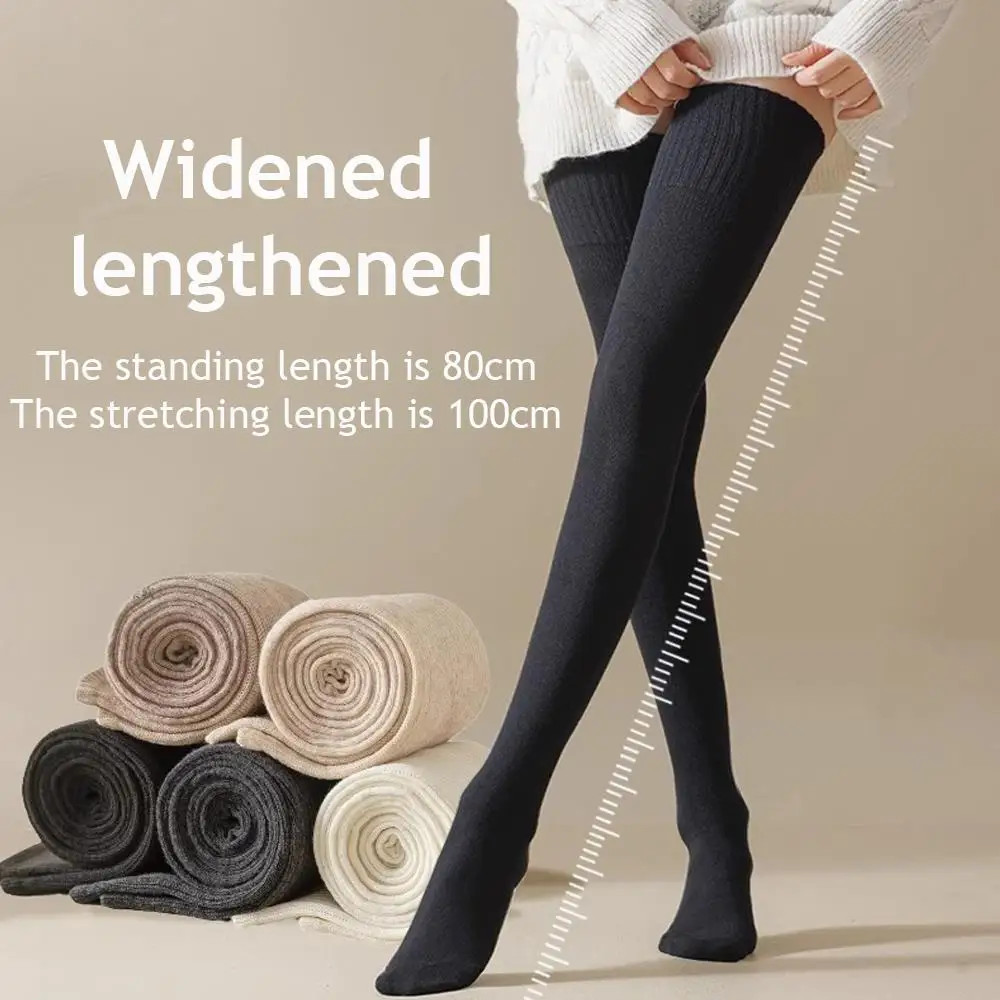 Winter Thigh High Socks For Women 100cm Lengthened JK Lolita Stockings Solid Col