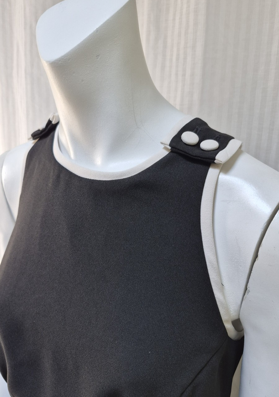Vintage 1990’s DATIANI Black White Trim Button Back Dress – Size XS/S – EUC