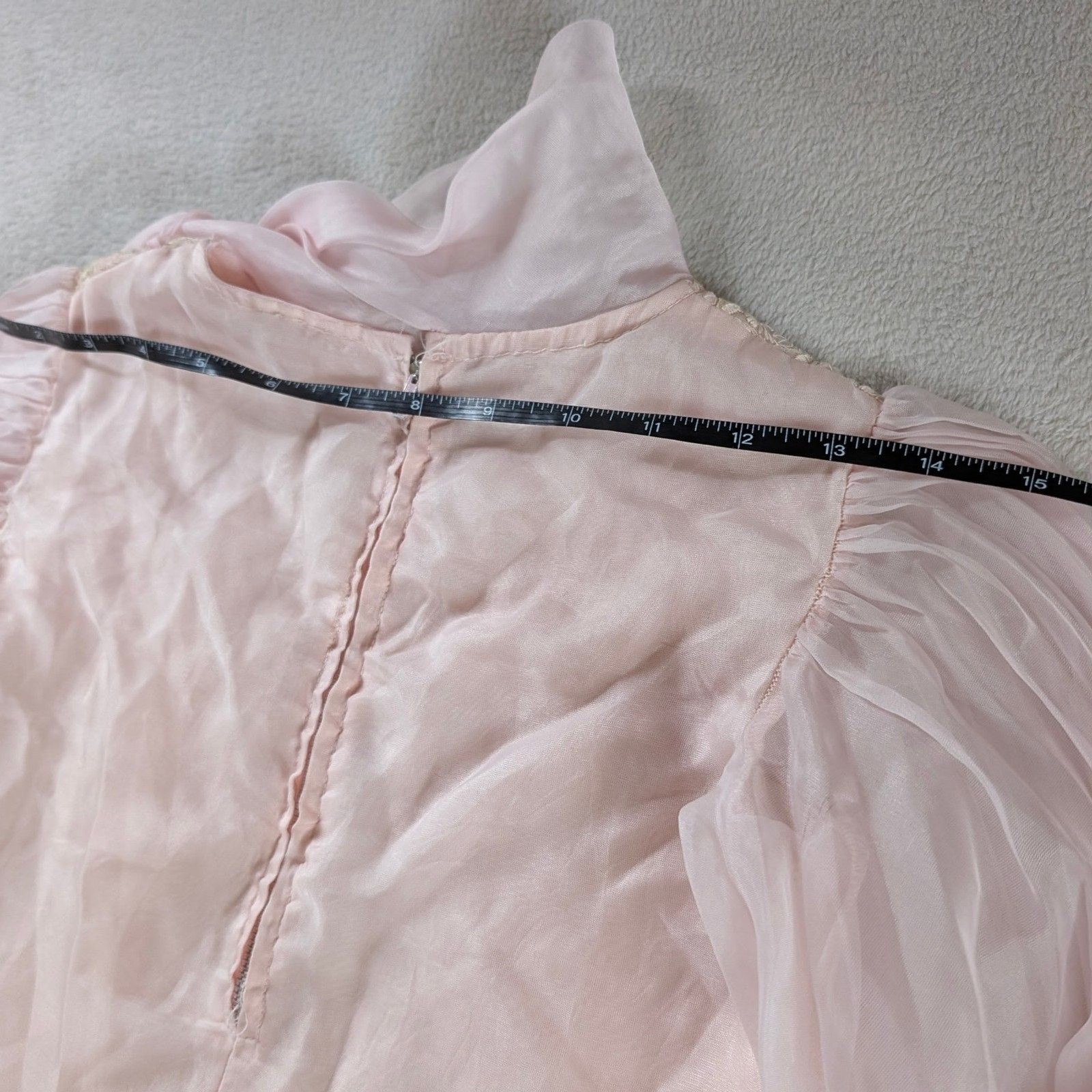 Vintage Chiffon Lace Puff Sleeve Blouse Girl’s/Women’s XXS Light Pastel Pink