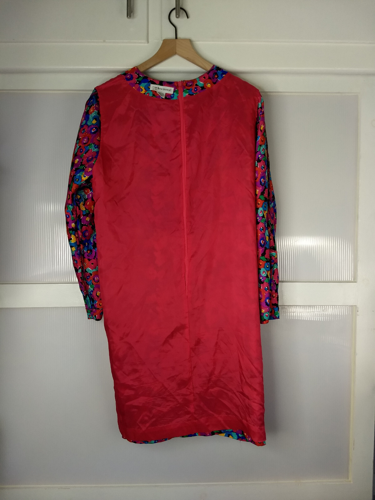 Vintage Carolyne Barton Floral 100% Silk Dress Pink Multicolor Flower Pattern
