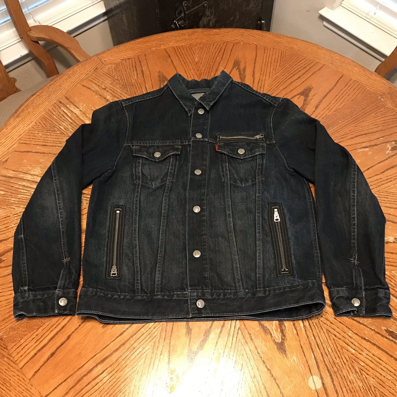 LEVIS Jean Jacket Moto Style Trucker #57540 Denim Zipper Rare Snaps Vintage XL