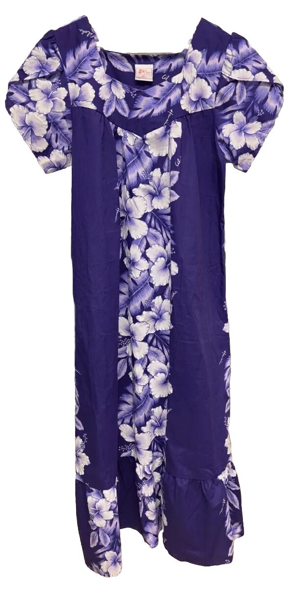 Kalena Fashions of Hawaii Vintage Women Purple Floral Print Muumuu Dress L