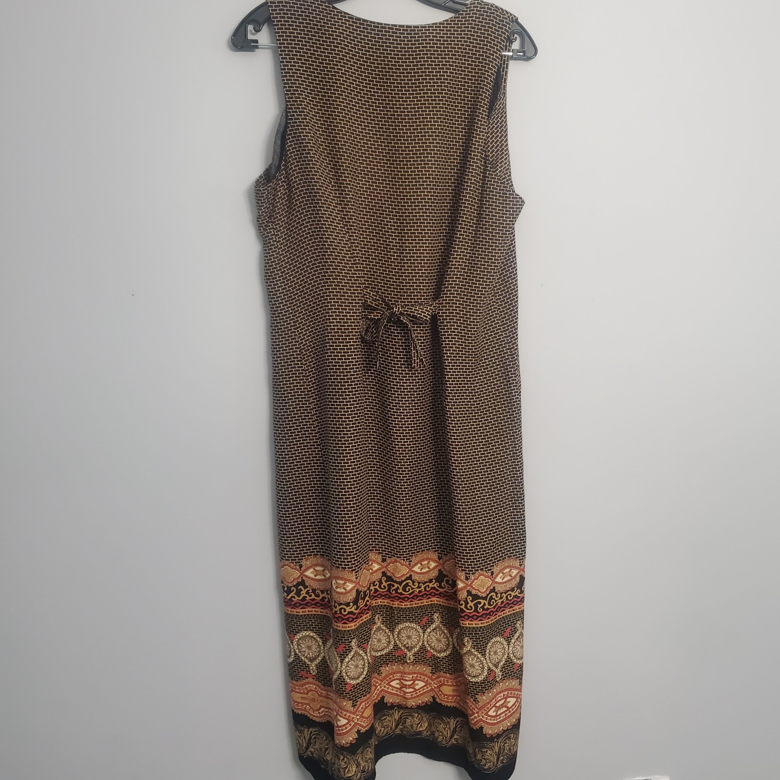 Kensington Square Rare Vintage 80s 90s Black & Brown Button Down Dress USA Sz M