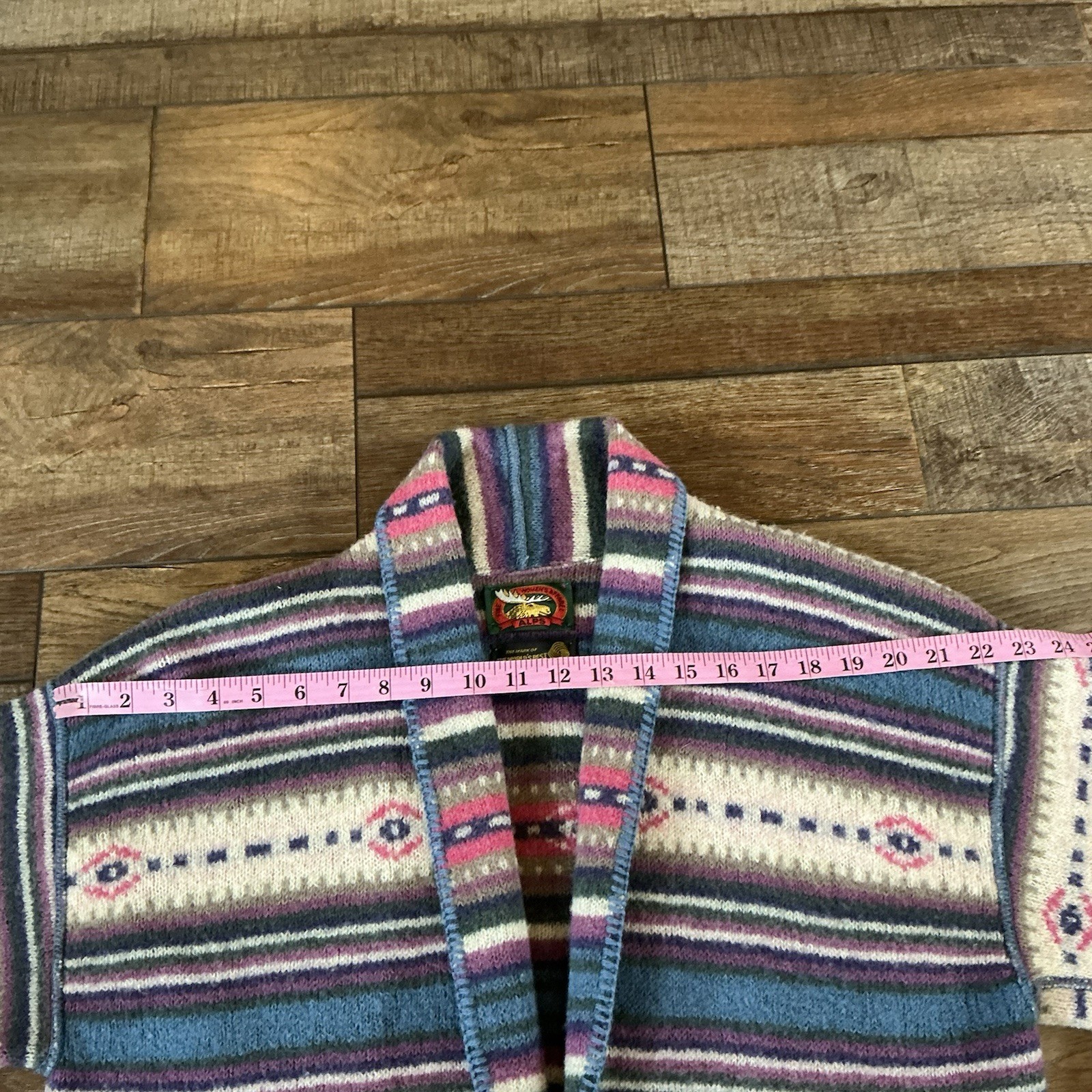 VINTAGE Alps Wool Cardigan Sweater Southwestern Aztec Shawl Collar Size L #19C6