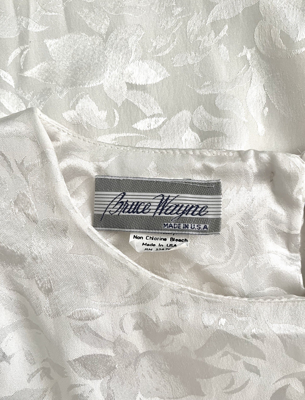 Vtg 80s Bruce Wayne USA Off White Print Ruched Dynasty Day Dress Party Wedding S