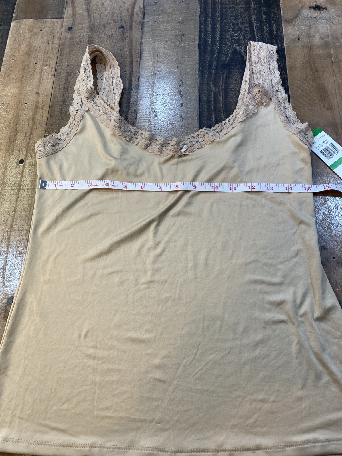 NWT Jones New York Beige polyester, Spandex Camisole with Lace Trim Size Large