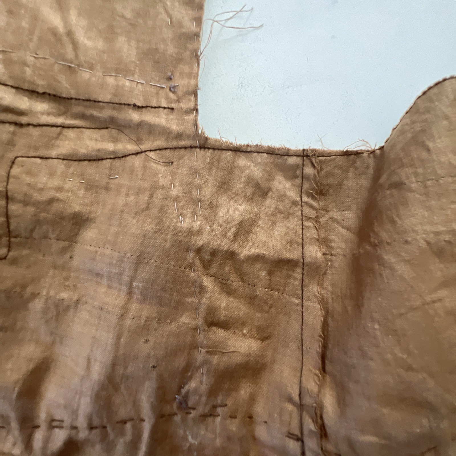 Brown Satin Taffeta Ruffled Fabric Piece From A Vintage Dress. Rare Find.