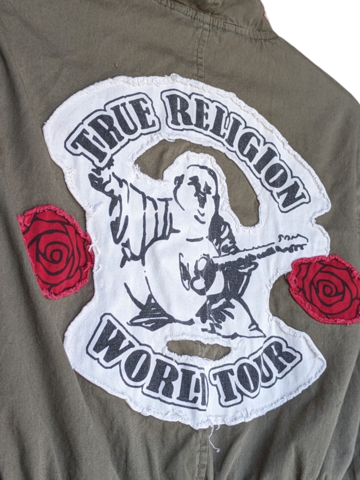 2002 Y2K TRUE RELIGION Women’s Military Khaki Parka Trench Jacket World Tour