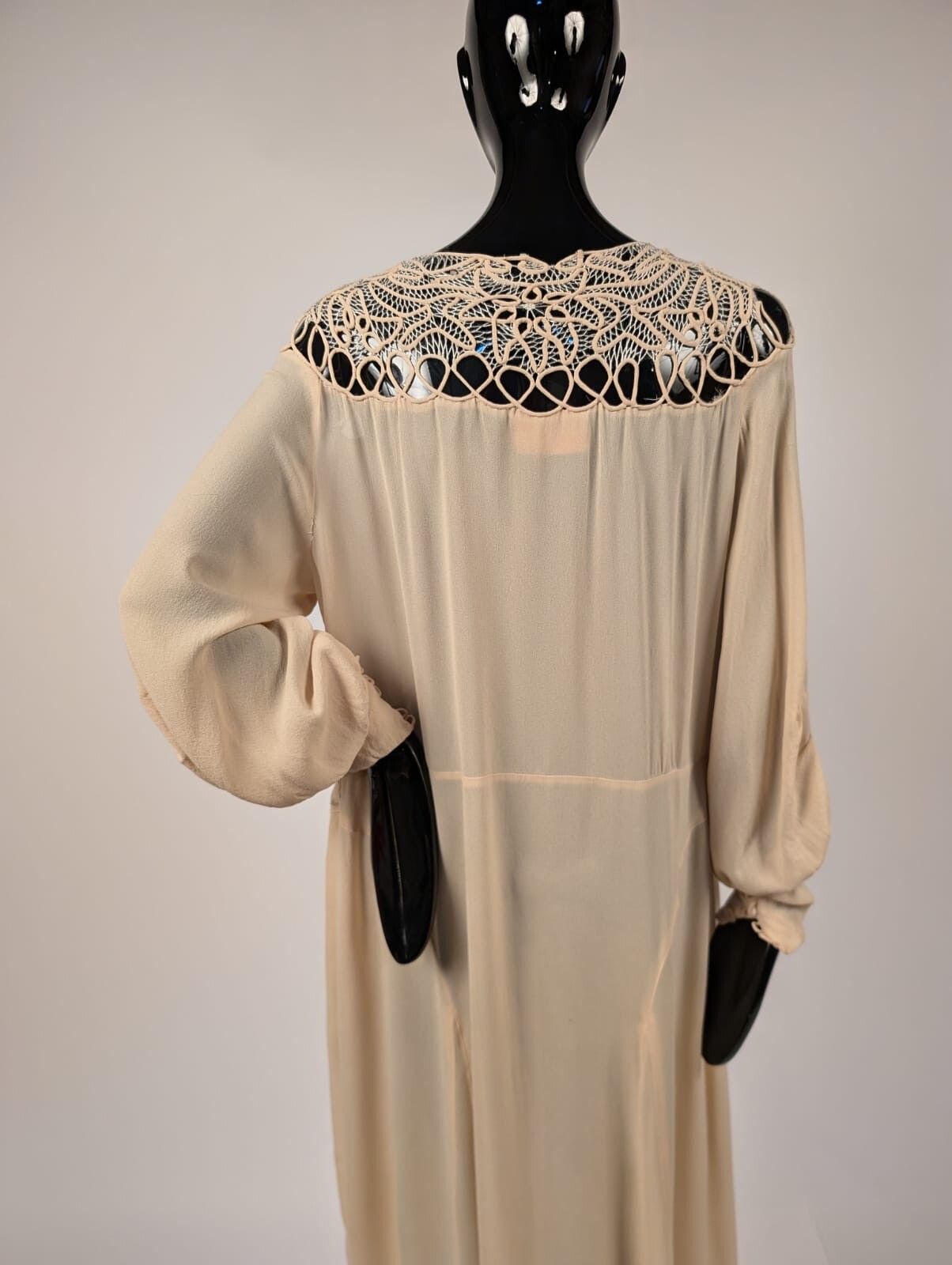 PEGGY DARE – PARAMOUNT DRESS CO LATE 1920’S CHIFFON DRESS W HAND MADE LACE TOP