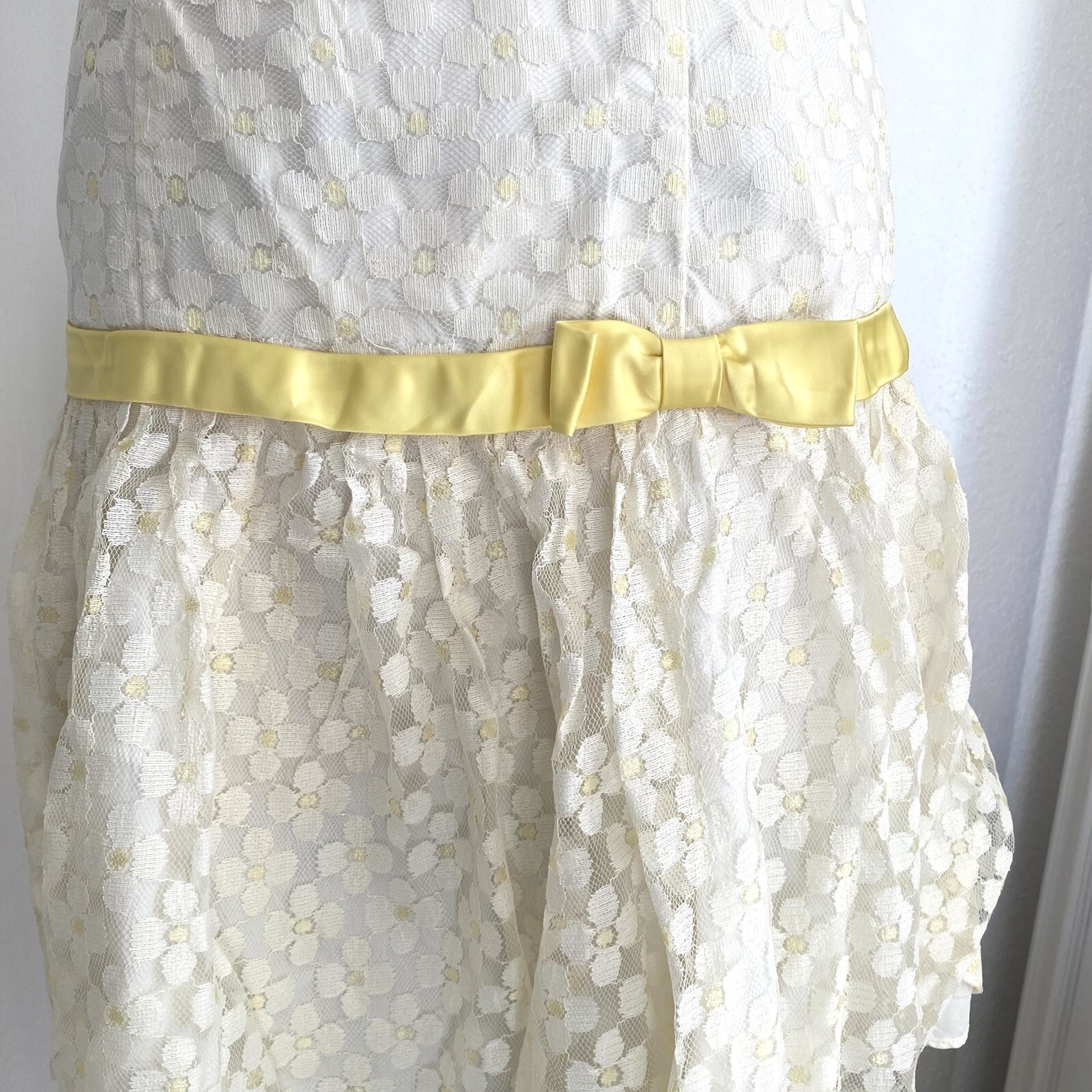 Vintage 60s Daisy Mesh Lace Women’s Dress Floral Sleeveless 4 Small Boho Mod