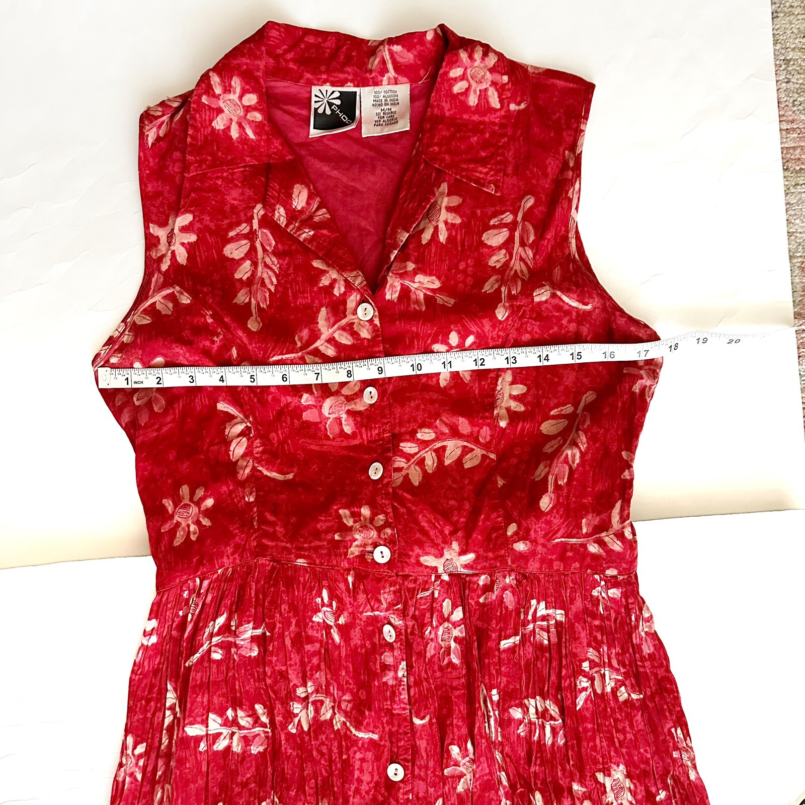 Phool Vintage 1990’s Indian Cotton Tiered Maxi Dress Red & Cream Size Medium