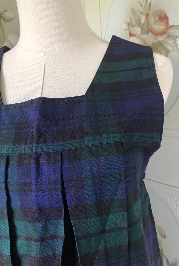 VTG 50s ALDRICH SANFORIZED PLAID COTTON GYMNASIUM DRESS USA 32 NAVY GREEN EUC