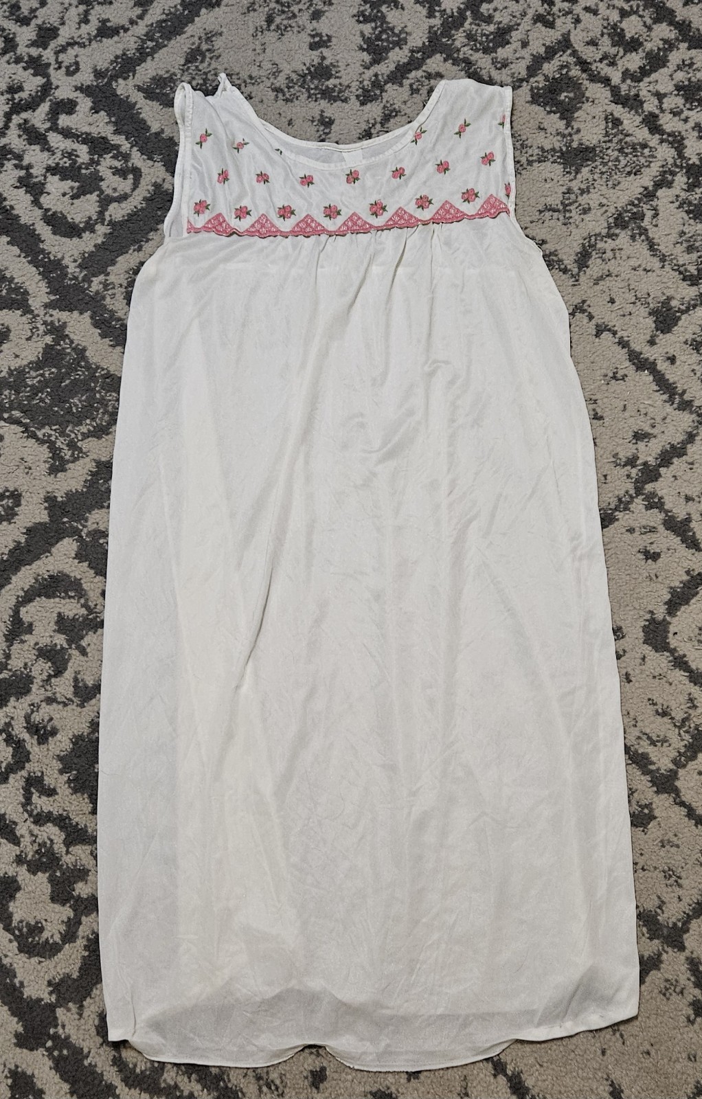Vintage 60s 70s Ideal Lady White Floral Sleeveless Nightgown Size M