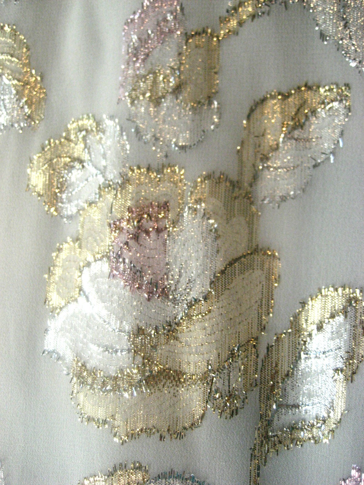 Vintage 1980s Petra Dress Light Grey w/ Silver, Gold, Pink Metallic Threads