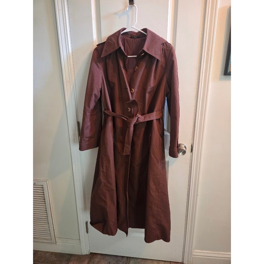 F.S. Ii Vintage Womens Brown Hooded Trench Coat Belted Size 9 Made in Korea