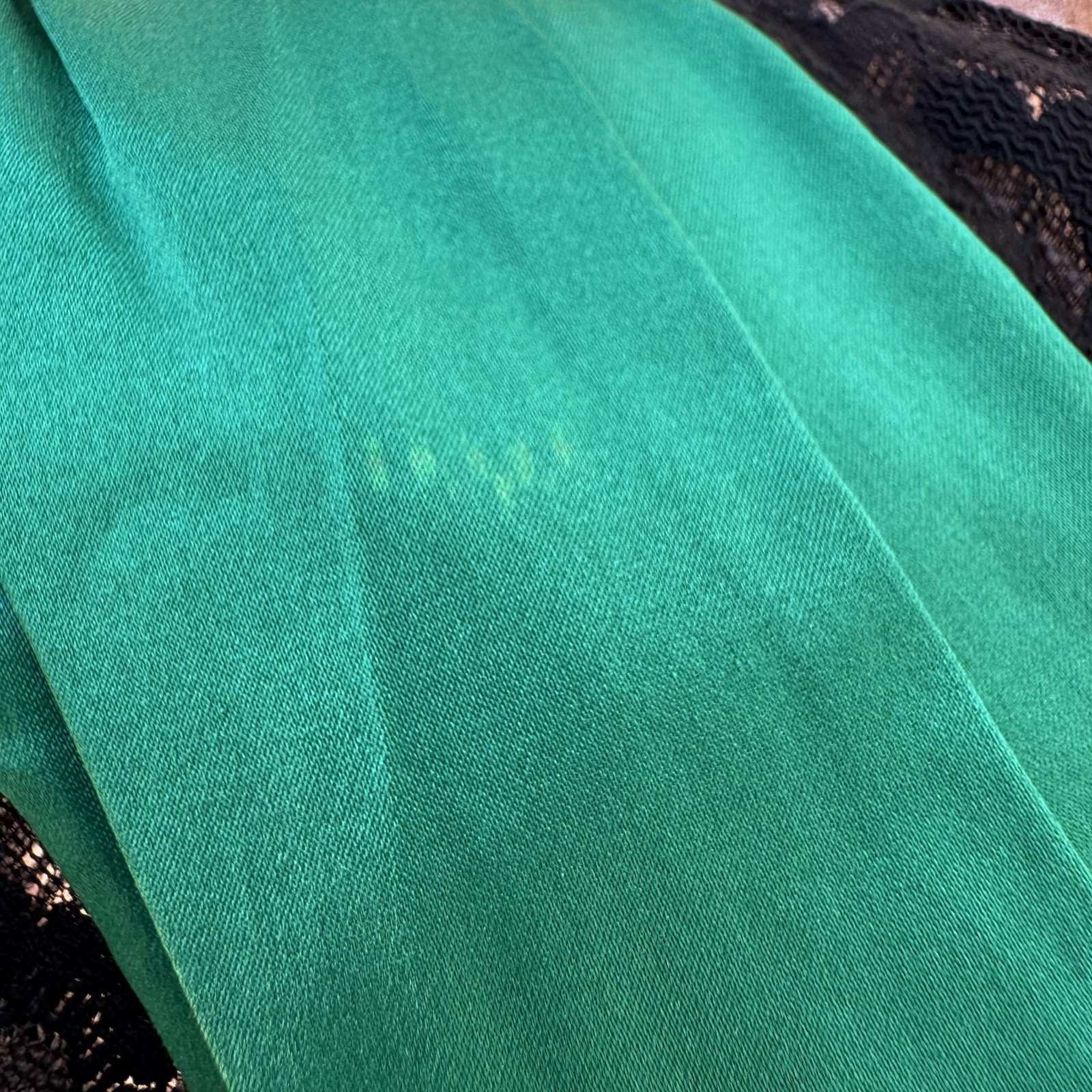 VTG Searle Silk Cap Sleeve Slip Dress V Neck Lace Emerald Green Black 90s Y2K
