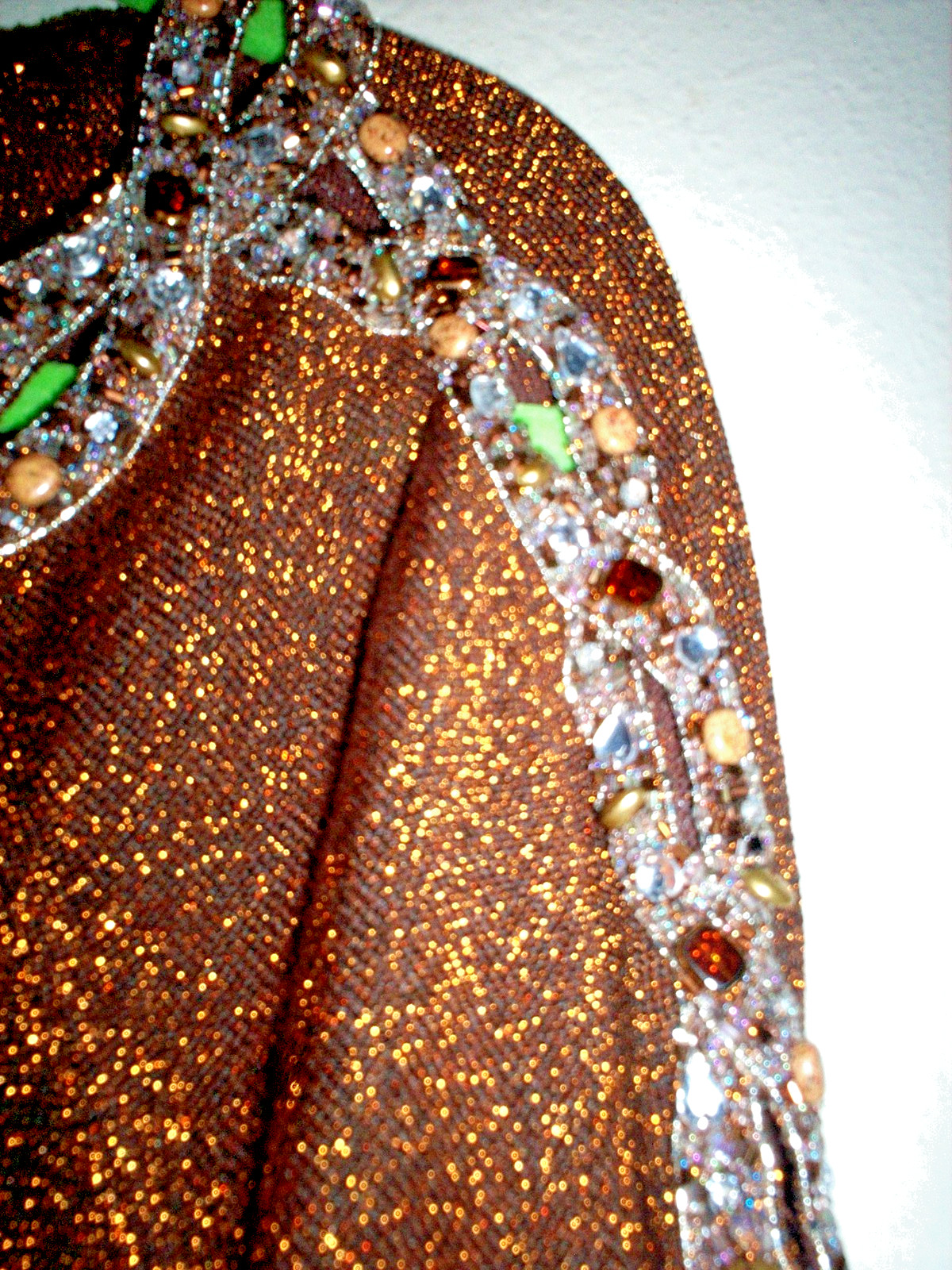 Vtg Design Bronze Metallic Thread Knit Fancy Party Blouse Crystal Embellished
