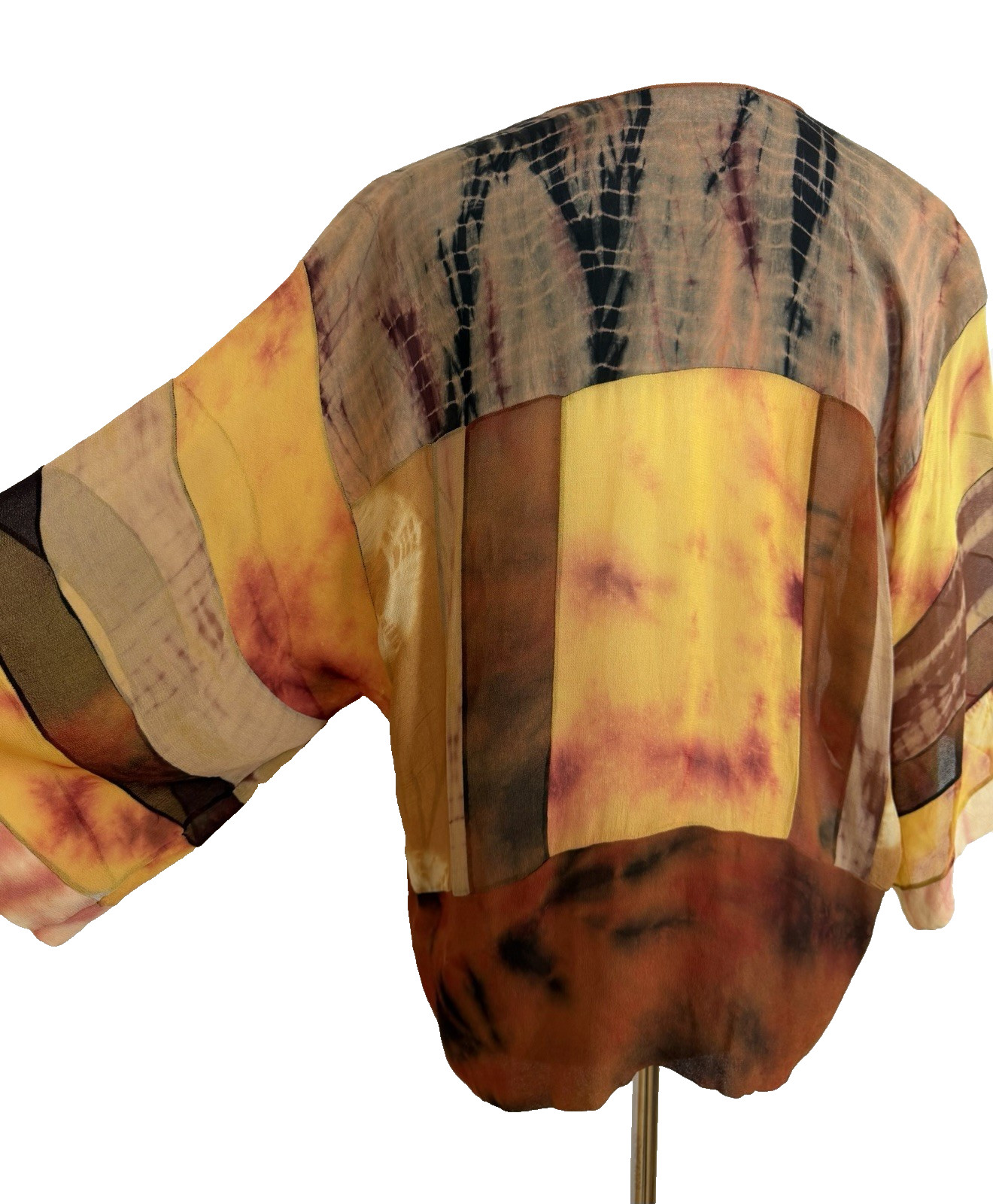 Vtg Sterling Styles Sunset Tie-Dye Batik Art Silk Kimono Top O/S Tie-Front Boho