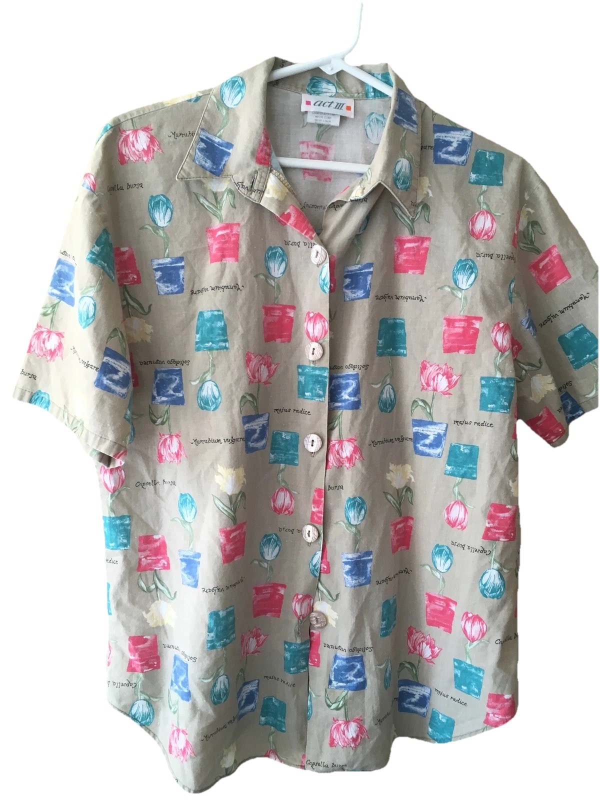 Vintage 80s Act III ACT 3 Womens M Button Down Shirt Top Blouse Travel