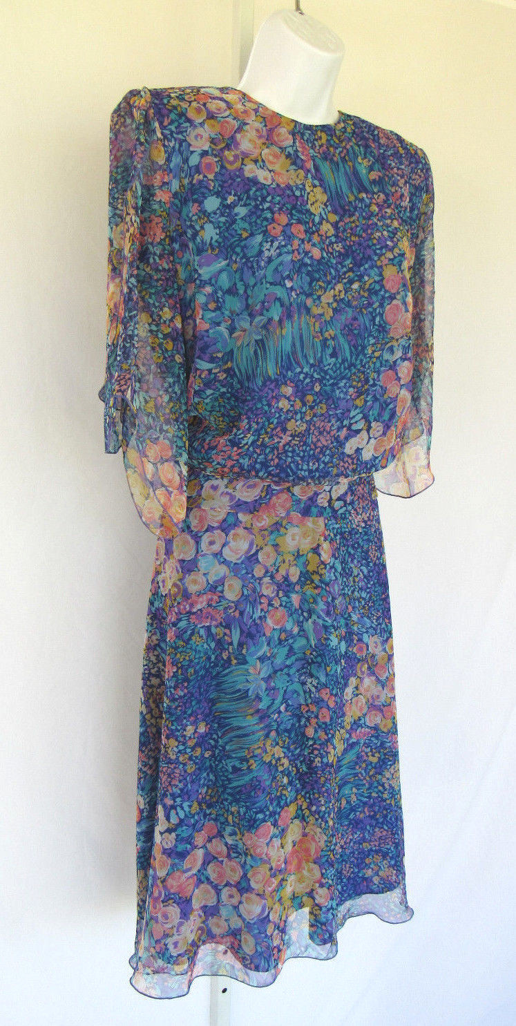 VTG 1980s 90s SIASIA NEW YORK FLORAL SKIRT & TOP SIZE SMALL POLYESTER SPLIT ARMS