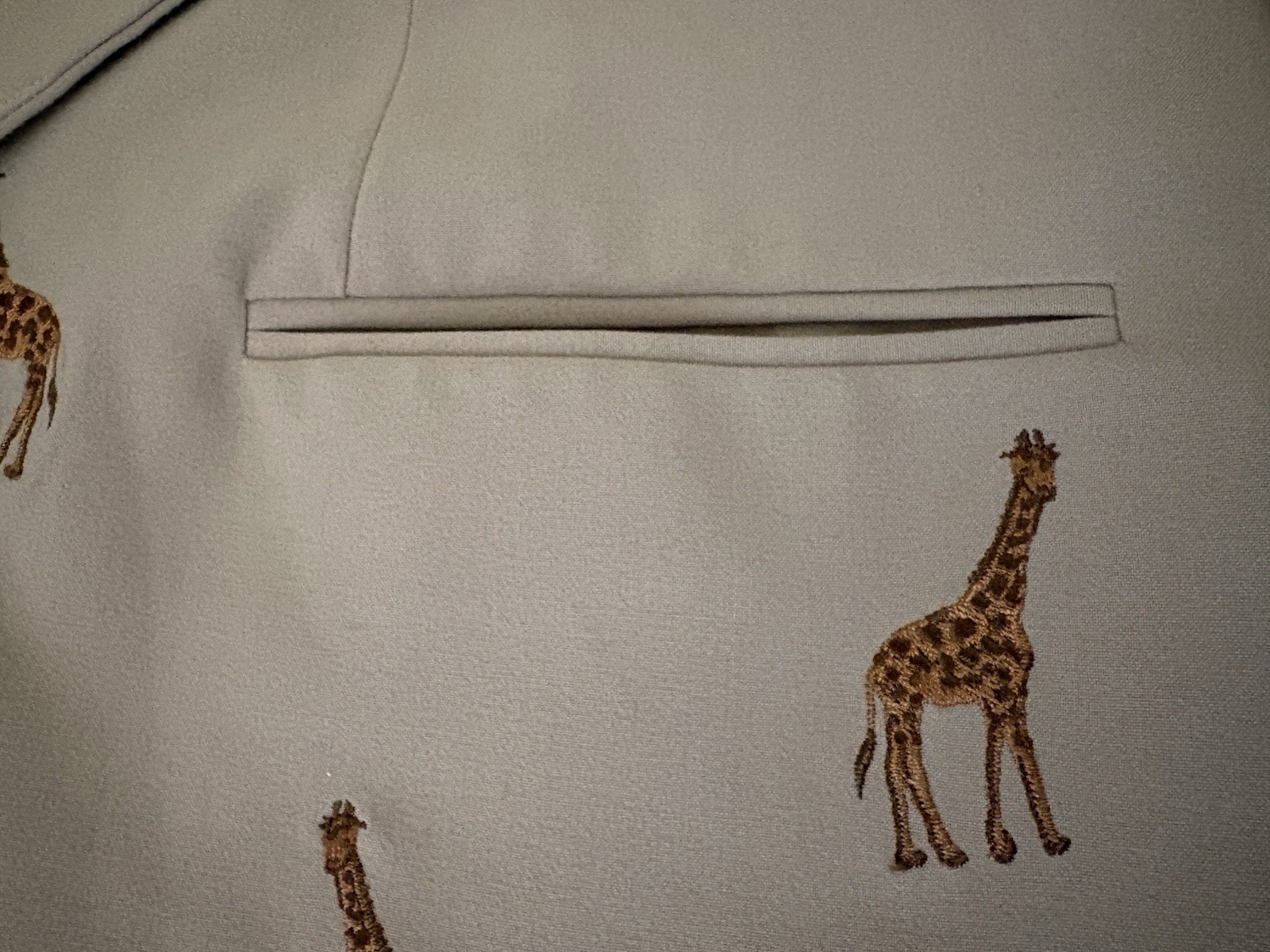 VTG The Quacker Factory 1X Embroidered Giraffe Blazer Camel Khaki Retro Safari