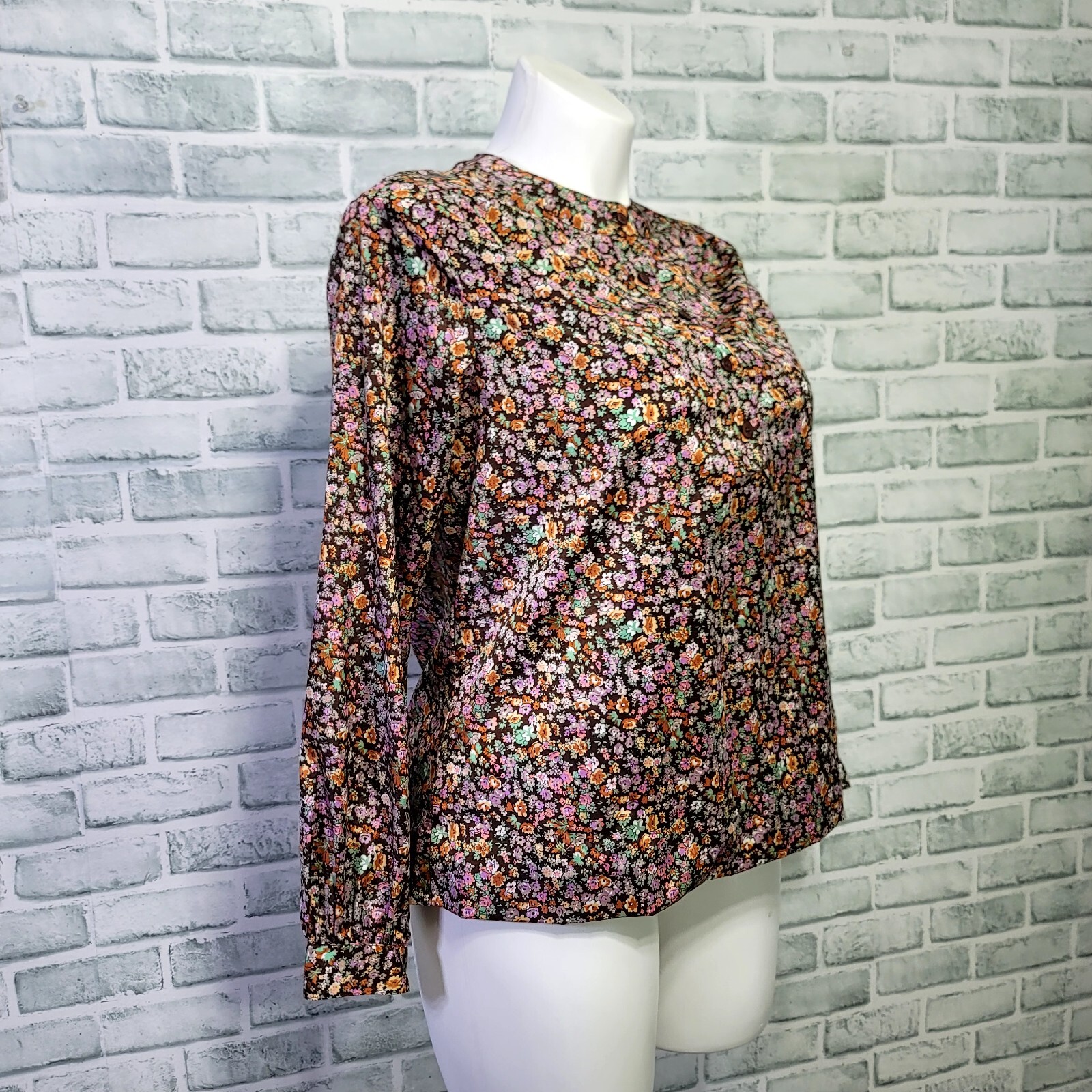 Vintage 70s Replique Collection by Lady Manhattan Womens XL Floral Blouse L/S