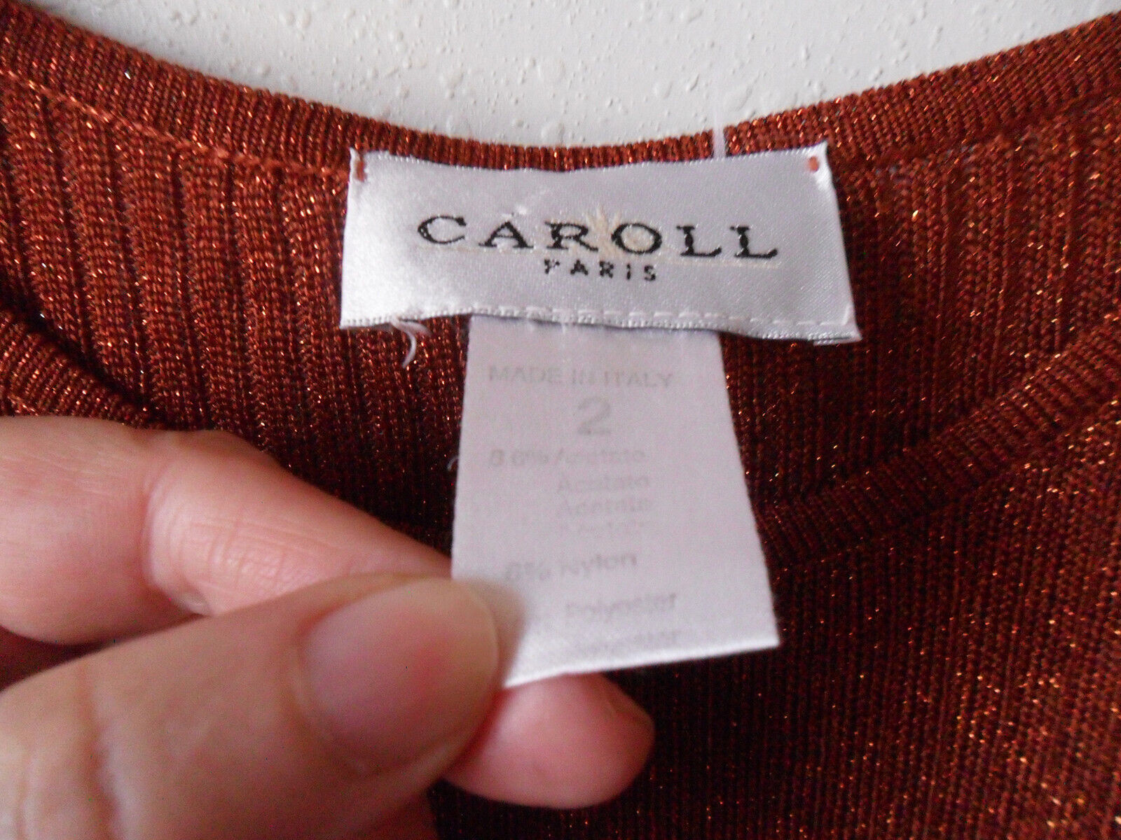 Vintage 90’s CAROLL Paris Metallic Rust Color TOP Short Sleeves, Size 2 or Large