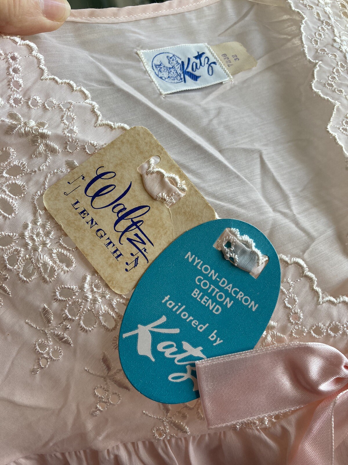 NWT Vtg 1950s KATZ Pink Cotton Nightgown Cottage Prairie Ruffles up to 38” Bust