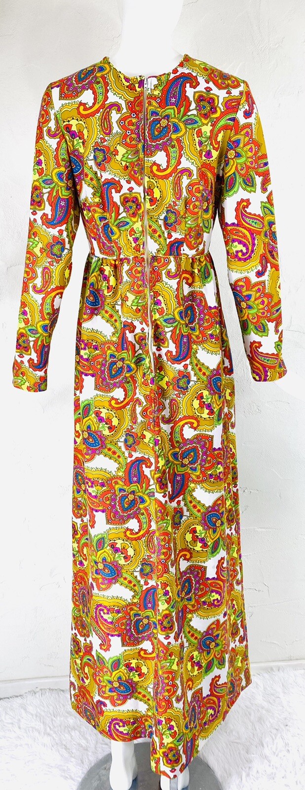 Vintage CONCEPT 70’s SWIRL Mod Psychedelic Floral Paisley Hippie Maxi Dress, S