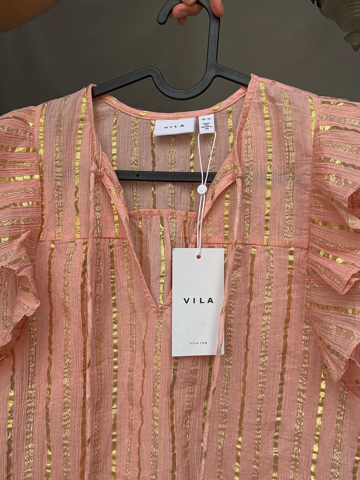 Pink and gold striped cotton top, XS