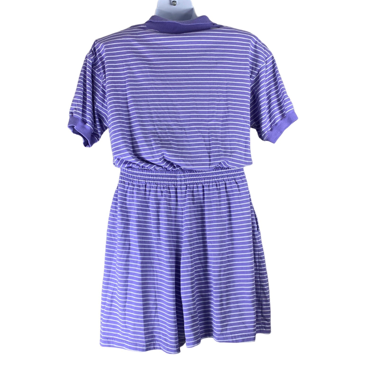 Vintage Romper Striped Purple White Collared Pockets Basic Editions Size XL