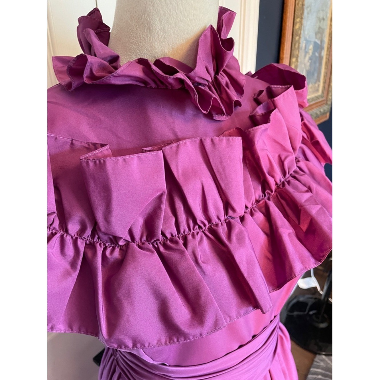 Vintage Handmade Ruffled Maxi Dress Magenta Full Skirt Size 4