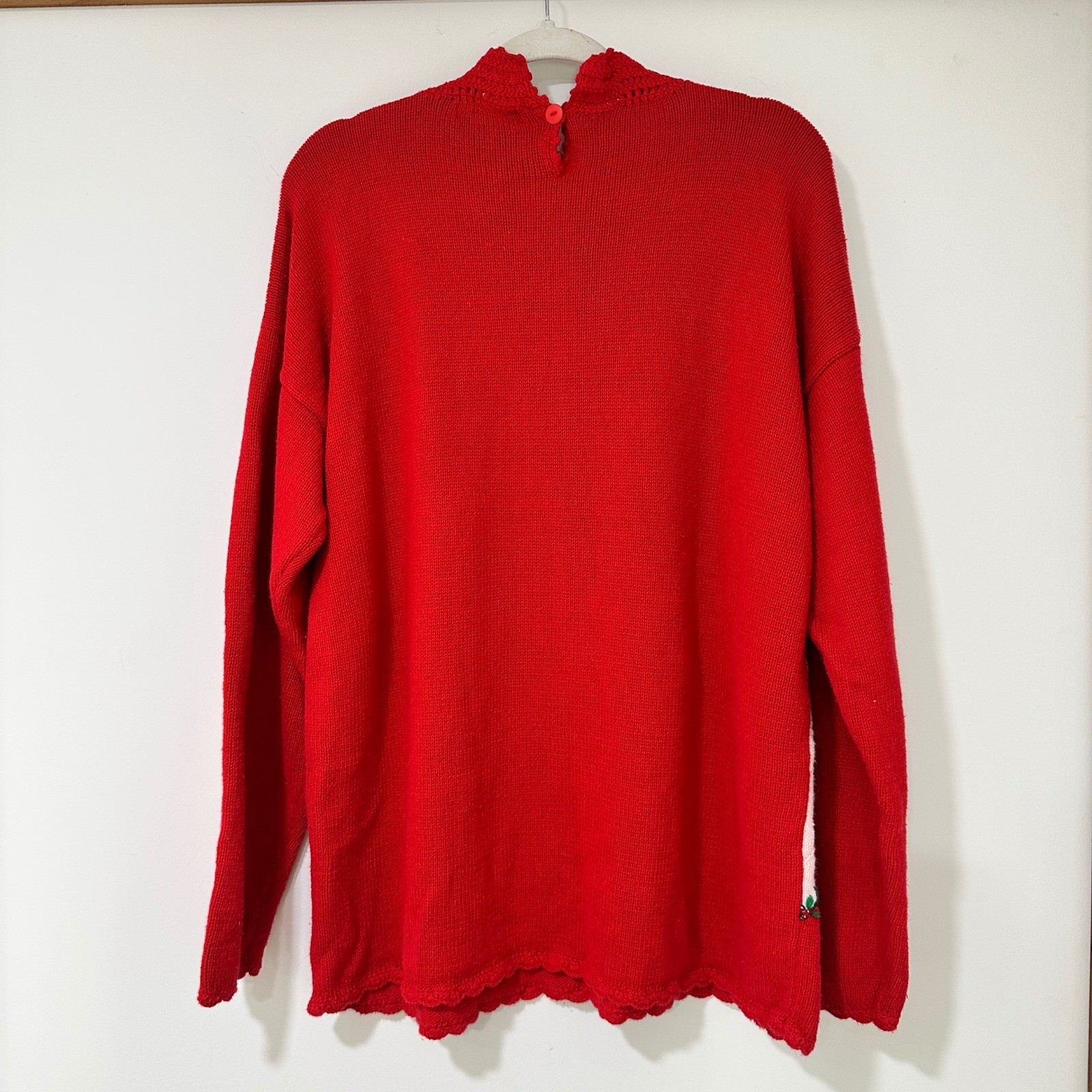 Beldoch Popper Vintage Christmas Sweater XL Tall Red Embroidered Tree Ramie