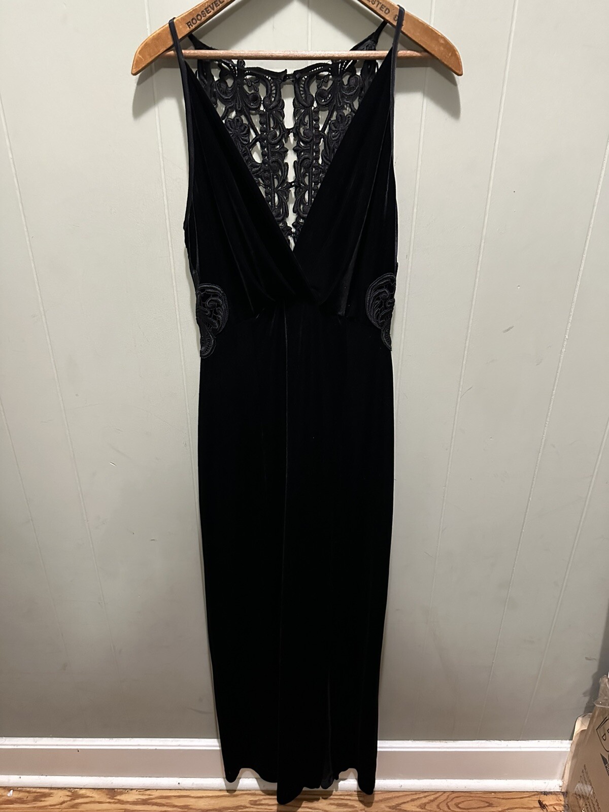 Vintage Miss Ashlee Maxi Dress HeavyEmbroidered Black Super Goth Women’s Size 10