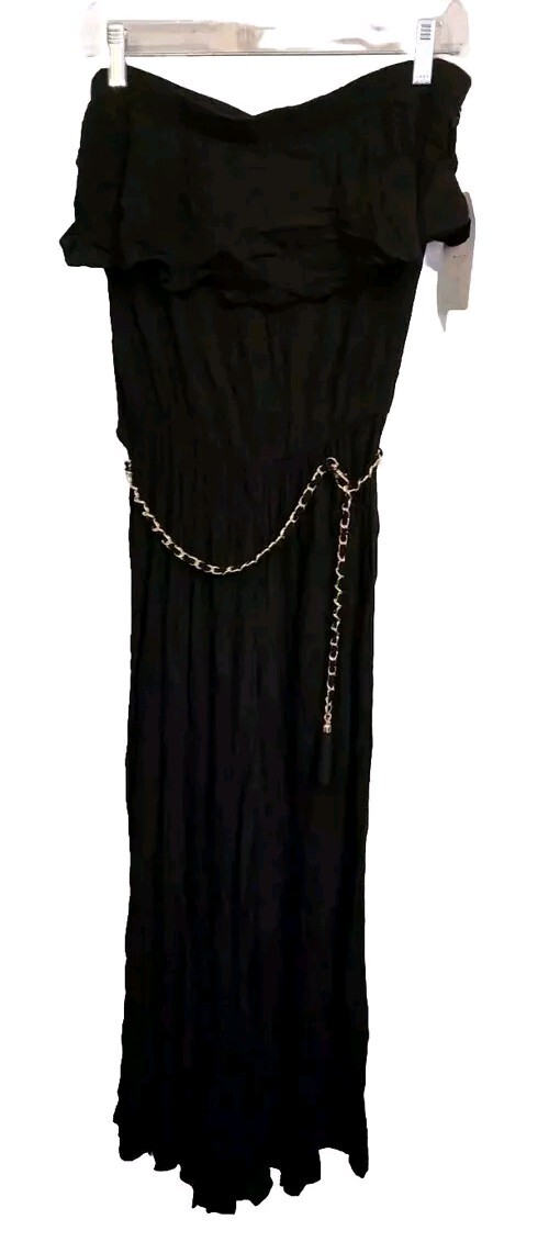 Strapless Jumpsuit Romper VTG 90s Coco Bianco Black Gauze Rayon Flowy Sz M NWT