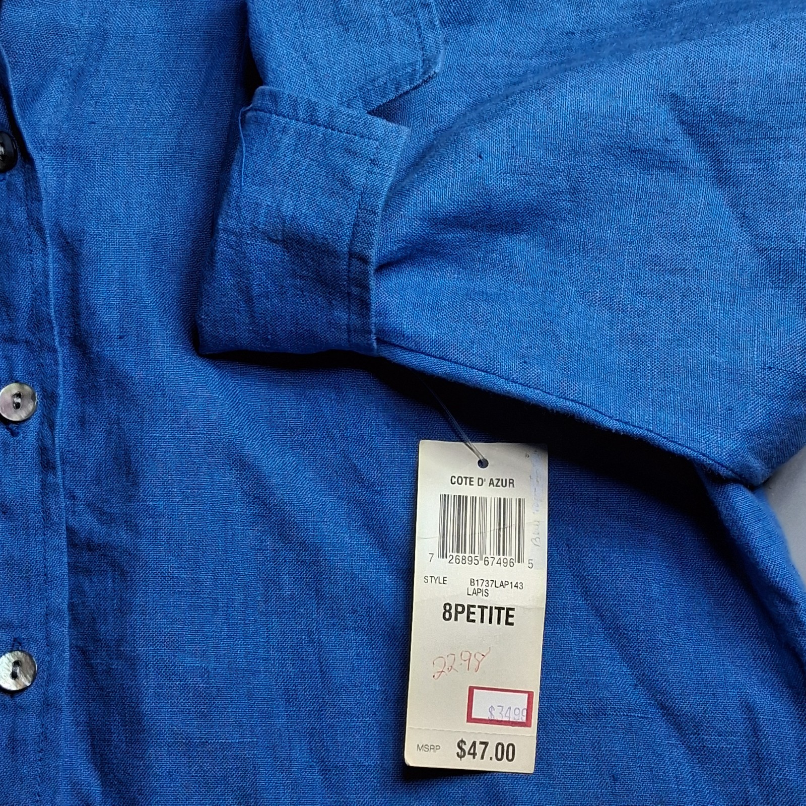 Vintage 2Pc 100% Linen Wrap Top Cardigan Set NWT Blue 8P European Summer Coastal