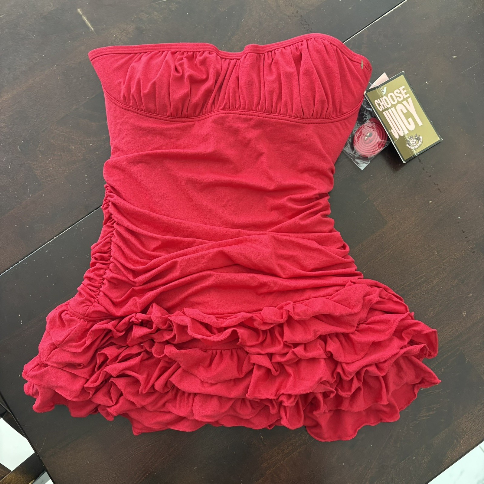 2000s Vintage DEADSTOCK Juicy Couture Cherry Red Swimsuit One Piece Y2K