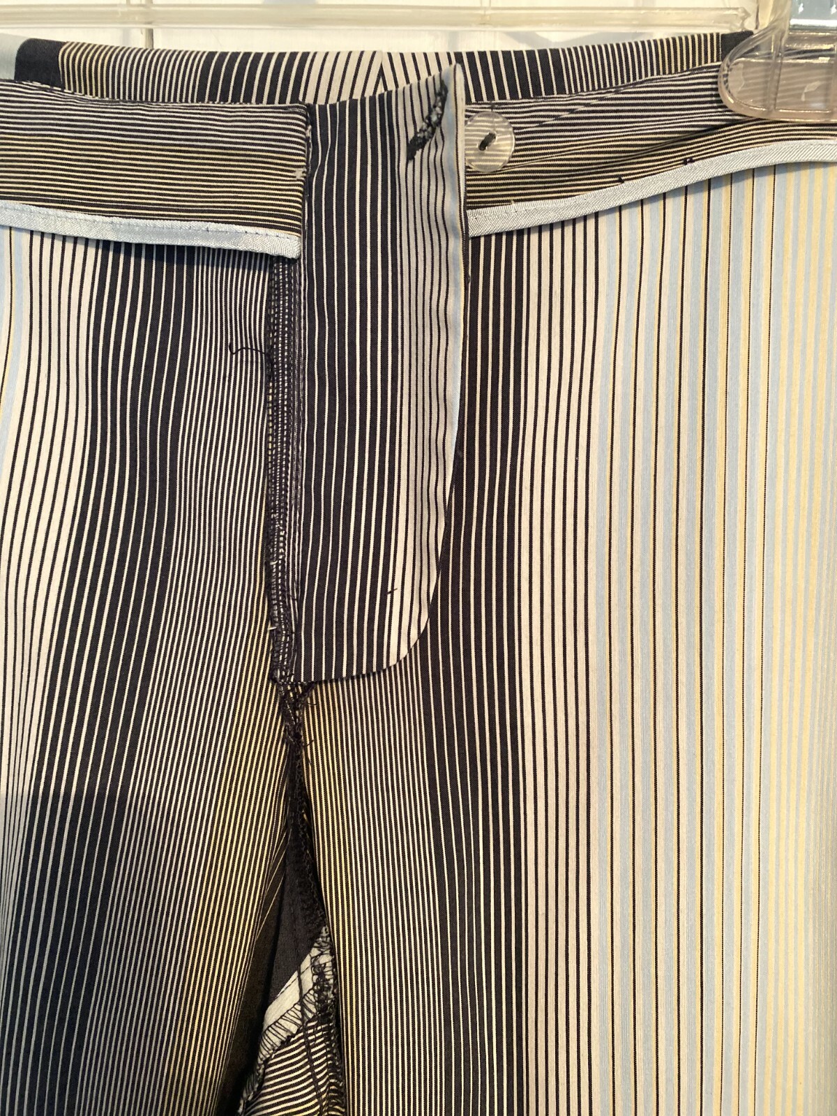 Parameter pants trousers Sz 10 slim striped light blue dark gray creamy yellow