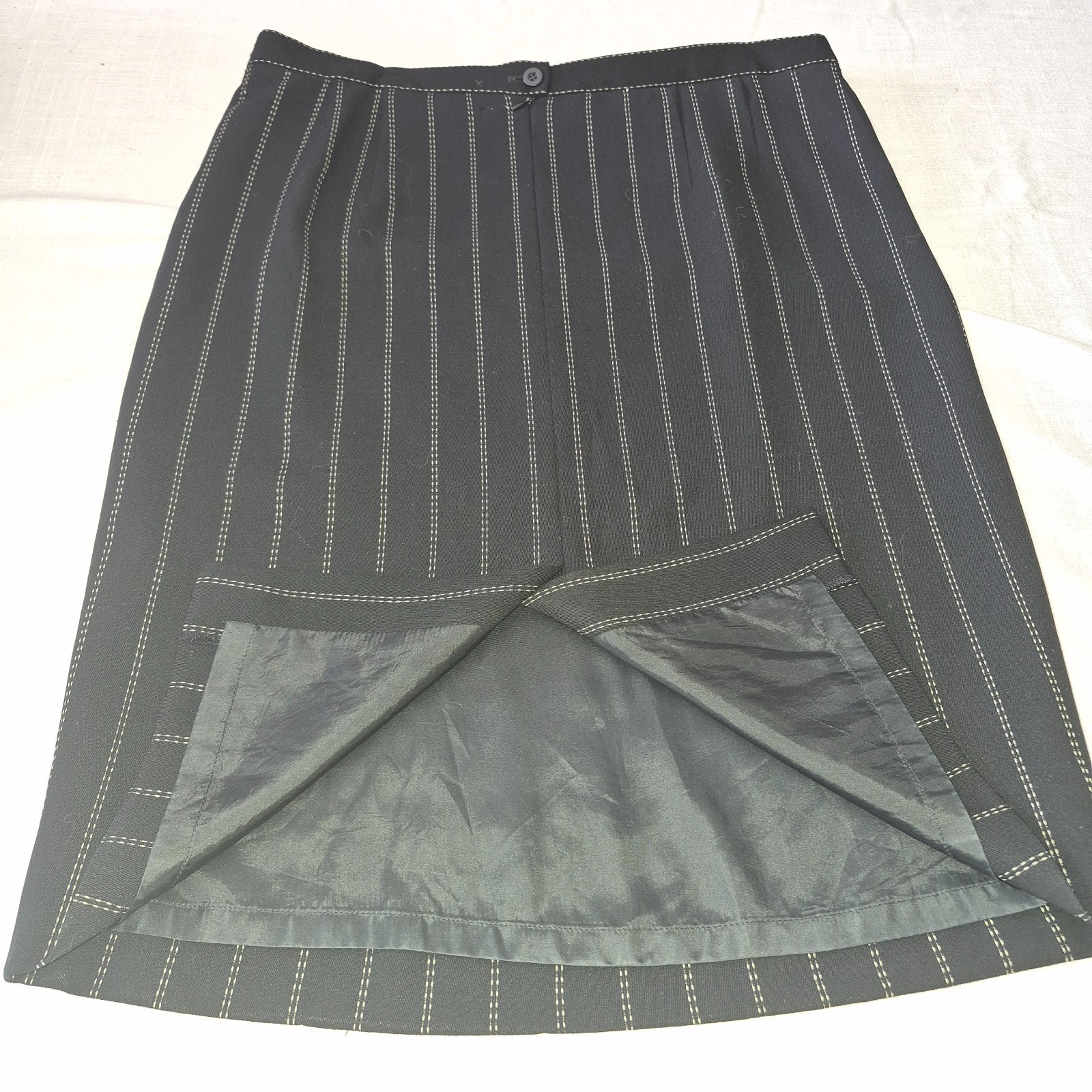 Vintage Escada Margaretha Ley Black Pinstripe Wool Skirt EU 44 AU 16 Lined