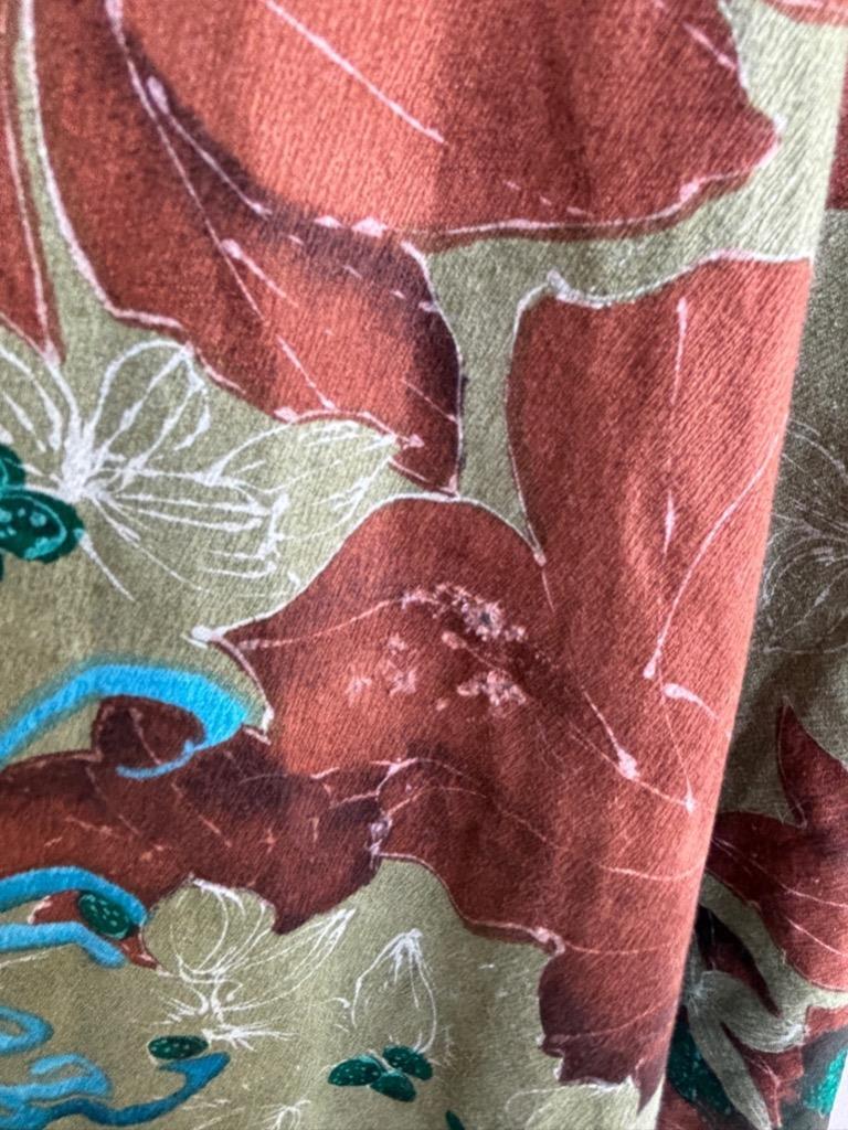 Malahini Hawaii Sheath Aloha Dress Trumpet Flared Ruffle Hem Tropical Barkcloth